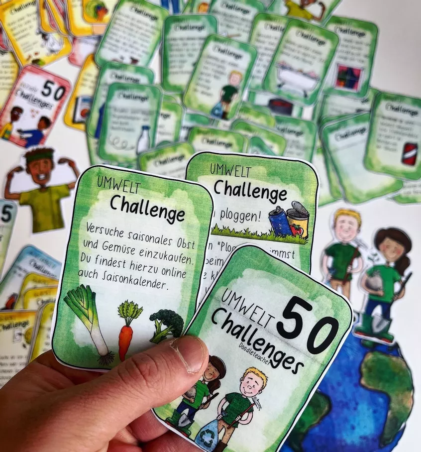 Bild in der Beschreibung des Unterrichtsmaterials 50 UMWELT Challenges - Karten für die Schule und zu Hause #timeforclimateaction von Doodleteacher #1