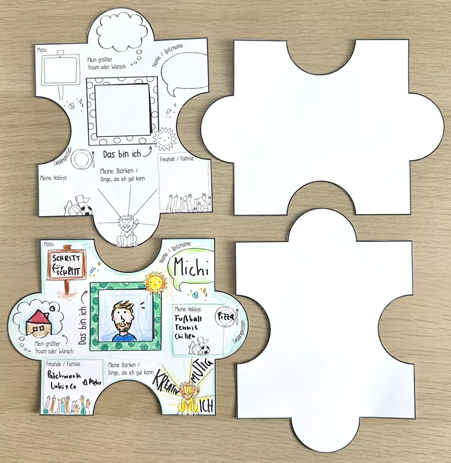 Bild in der Beschreibung des Unterrichtsmaterials Puzzleteile Schuljahresbeginn / Puzzle - Steckbriefe zum Schuljahresanfang / Schulstart (+Englisch) Gemeinschaftspuzzle von Doodleteacher #3