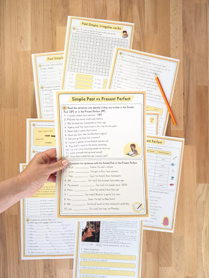 Bild in der Beschreibung des Unterrichtsmaterials Simple Past vs Present Perfect Werkbladen Mega Pakket – Engels (28 pagina’s) von Brighter Day Classroom #1