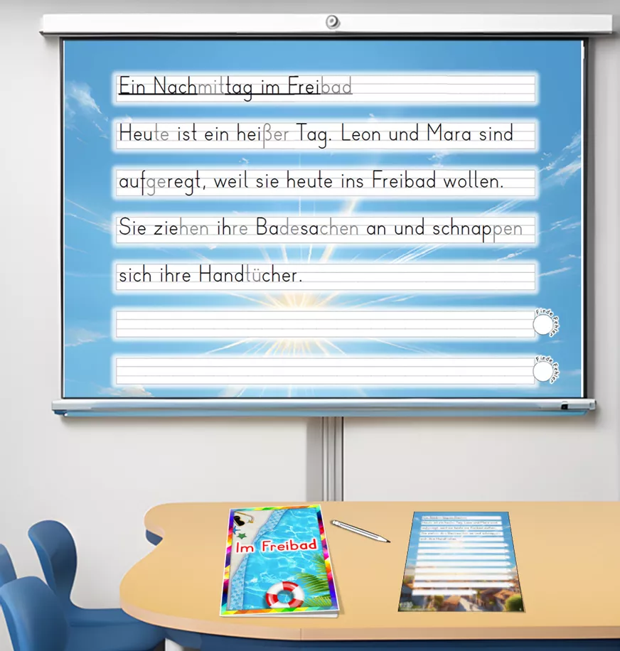 Bild in der Beschreibung des Unterrichtsmaterials Sommer - Abschreibübung "Freibad" in 4 Schul - Druckschriften und in 2 Schwierigkeitsstufen(D-A-CH) von Stolpersteine #4