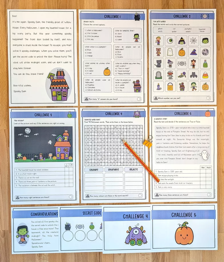 Bild in der Beschreibung des Unterrichtsmaterials HALLOWEEN ESCAPE ROOM mit extra Arbeitsblättern und Bastelvorlage (Englisch) von Brighter Day Classroom #1