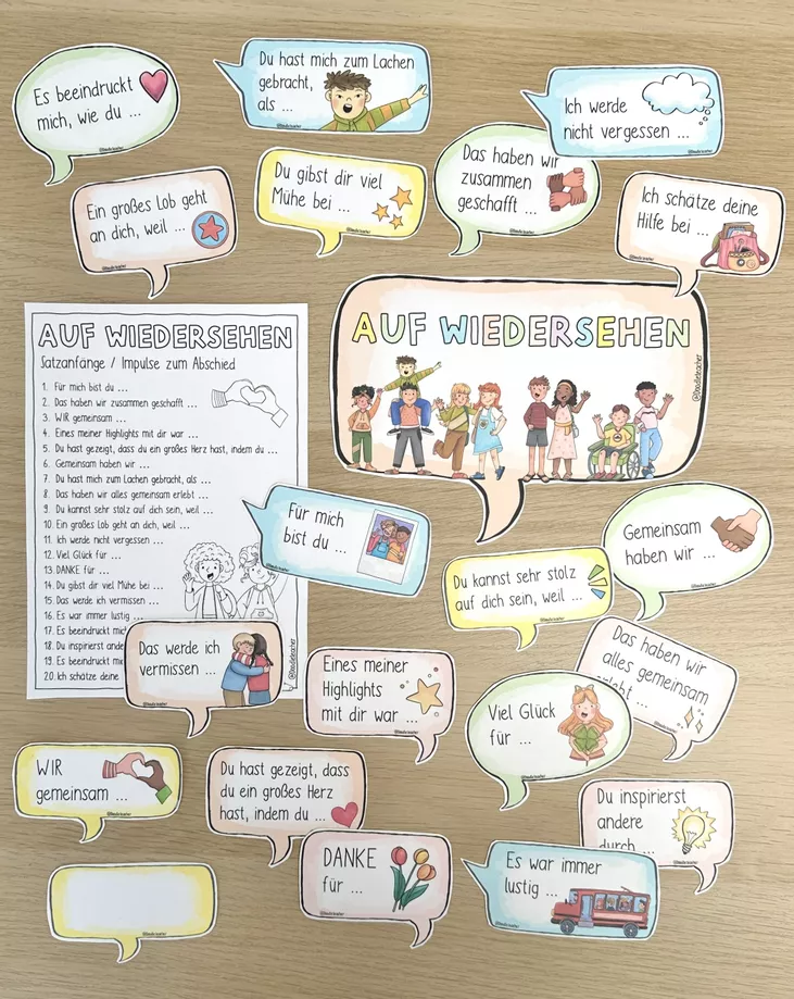 Bild in der Beschreibung des Unterrichtsmaterials Verabschiedung / Abschied - Gesprächskarten Sprechblasen von Doodleteacher #1