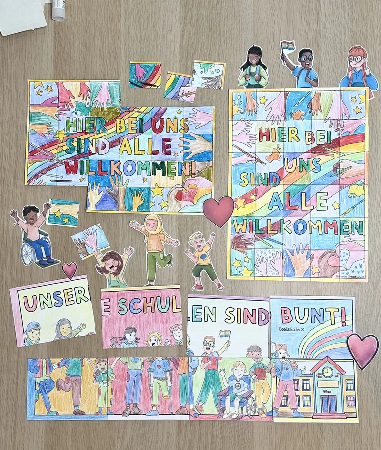 Bild in der Beschreibung des Unterrichtsmaterials Gemeinschaftsbild Alle Willkommen / hochkant Türe #demokratiestärken Türdeko Vielfalt von Doodleteacher #2