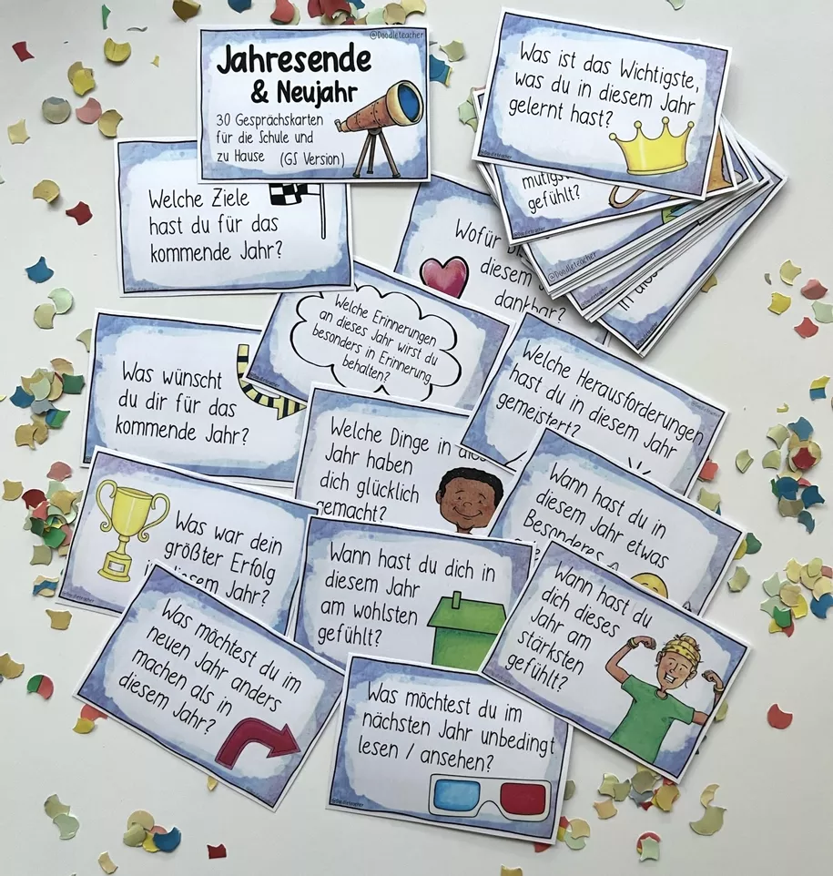 Bild in der Beschreibung des Unterrichtsmaterials Jahresende / Neujahr - 30 Gesprächskarten (Klasse 2-6) von Doodleteacher #1