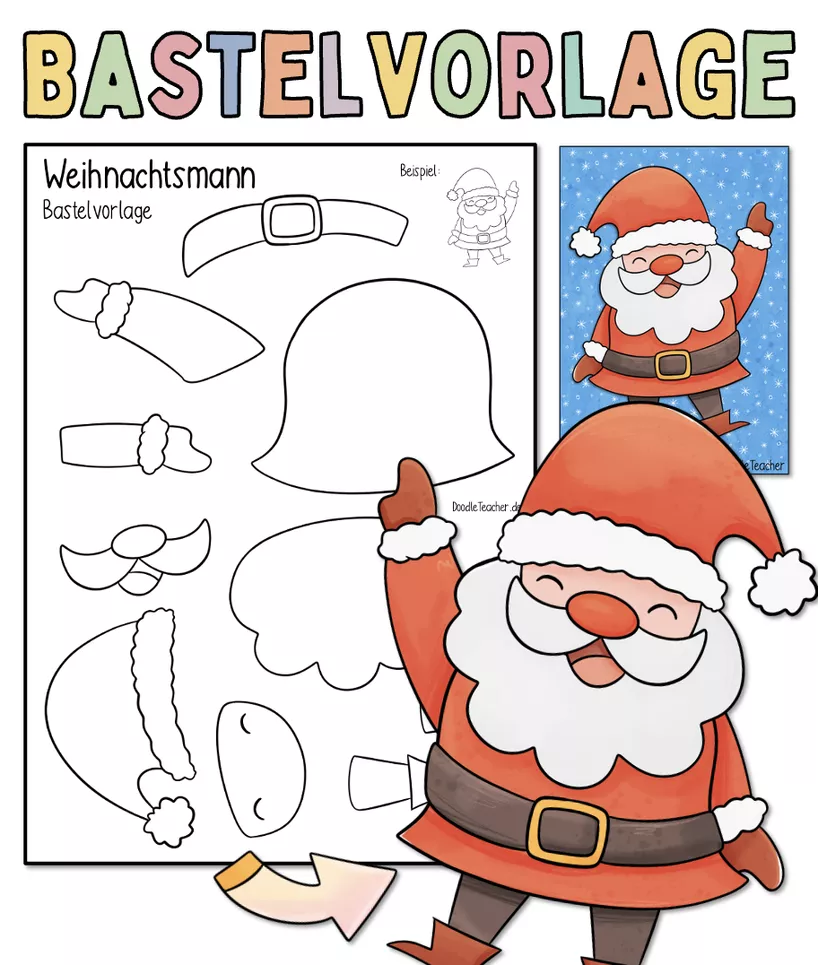 Bild in der Beschreibung des Unterrichtsmaterials Tanzender Weihnachtsmann & Wackelbeine 🎅✨ Bastelvorlage Weihnachten von Doodleteacher #2