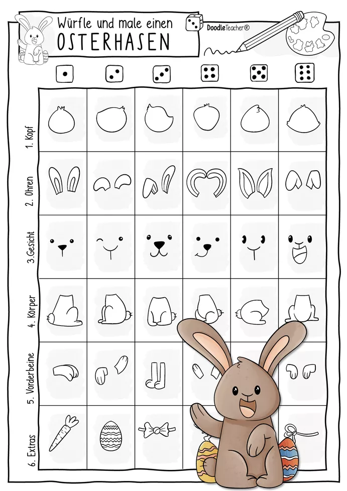 Bild in der Beschreibung des Unterrichtsmaterials Würfle & male einen Osterhasen – Kreatives Zeichenprojekt für Ostern von Doodleteacher #2