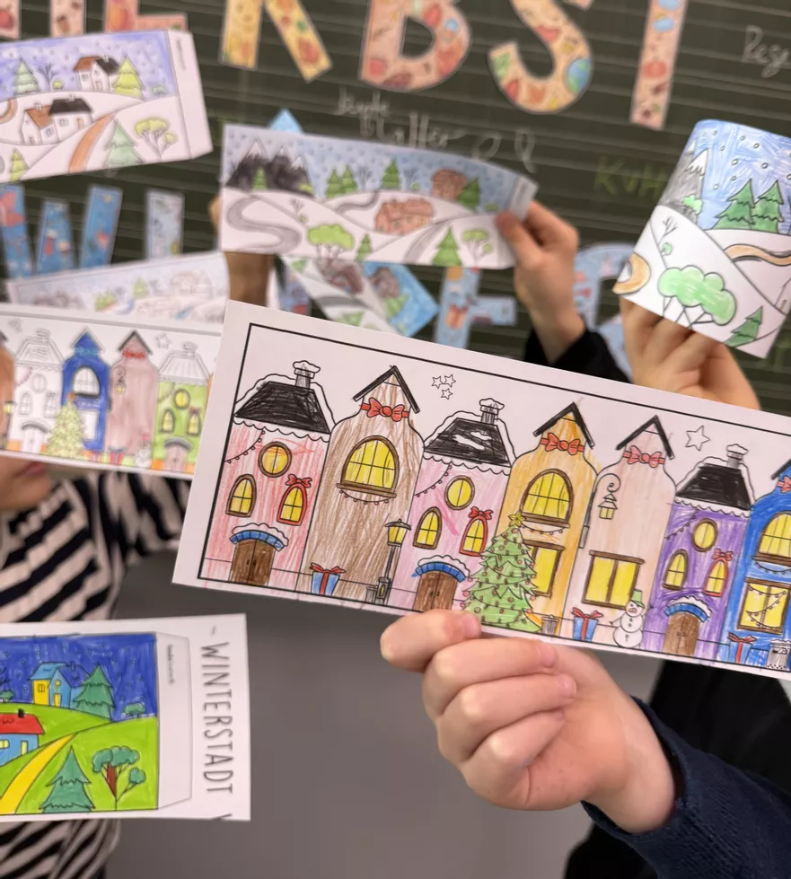 Bild in der Beschreibung des Unterrichtsmaterials Winterstadt Windlichter / Weihnachten – Kreative Vorlagen / Kerzen Winter von Doodleteacher #3