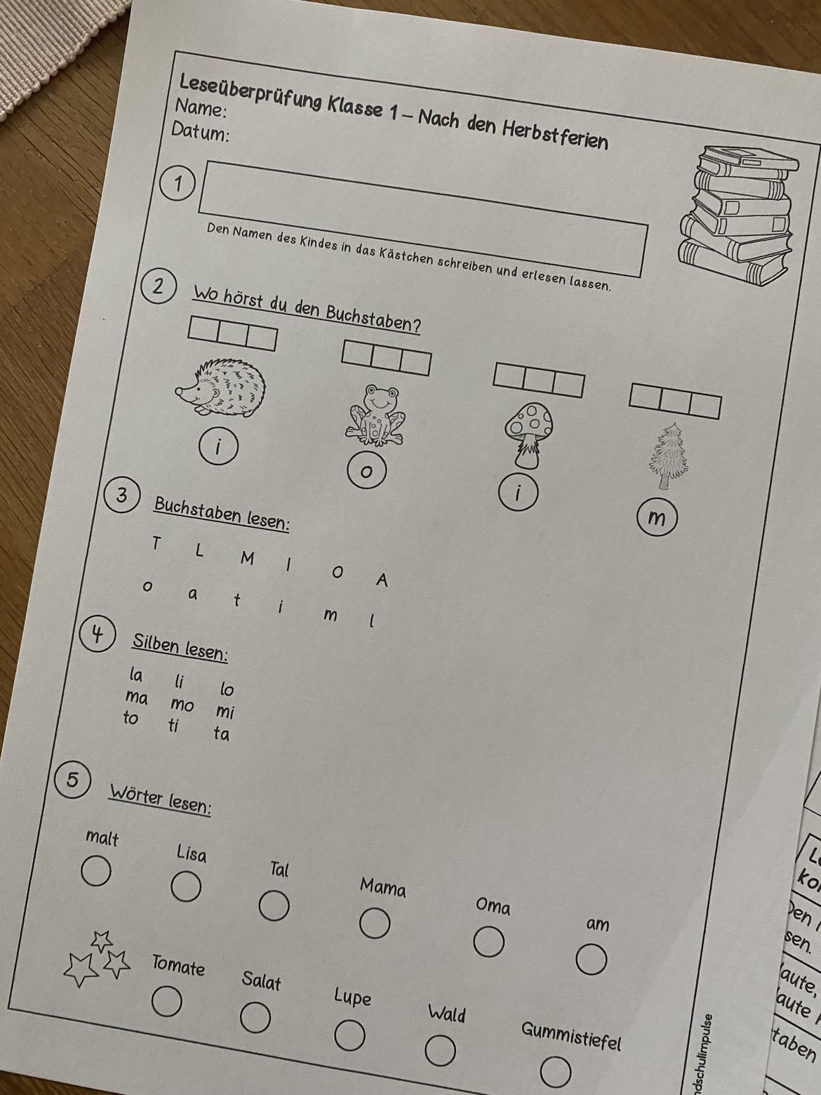 Bild in der Beschreibung des Unterrichtsmaterials Leseüberprüfung Klasse 1 (Herbstferien - bis "T/t") inkl. Rückmeldung von Grundschulimpulse #1