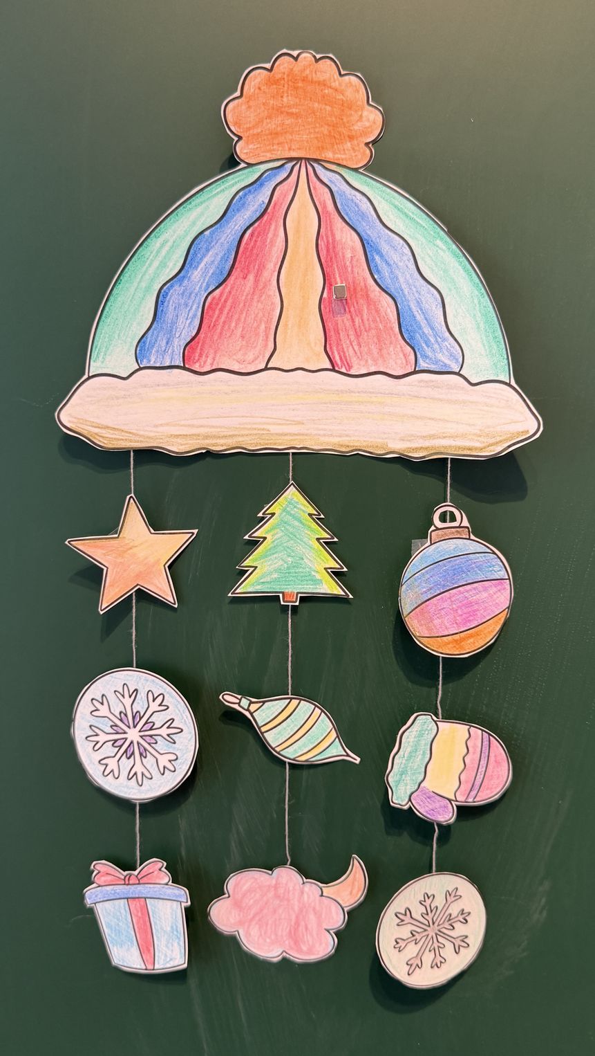 Bild in der Beschreibung des Unterrichtsmaterials Bastelidee Winter Mobile - Mütze / Vorlage für Kinder von Doodleteacher #1