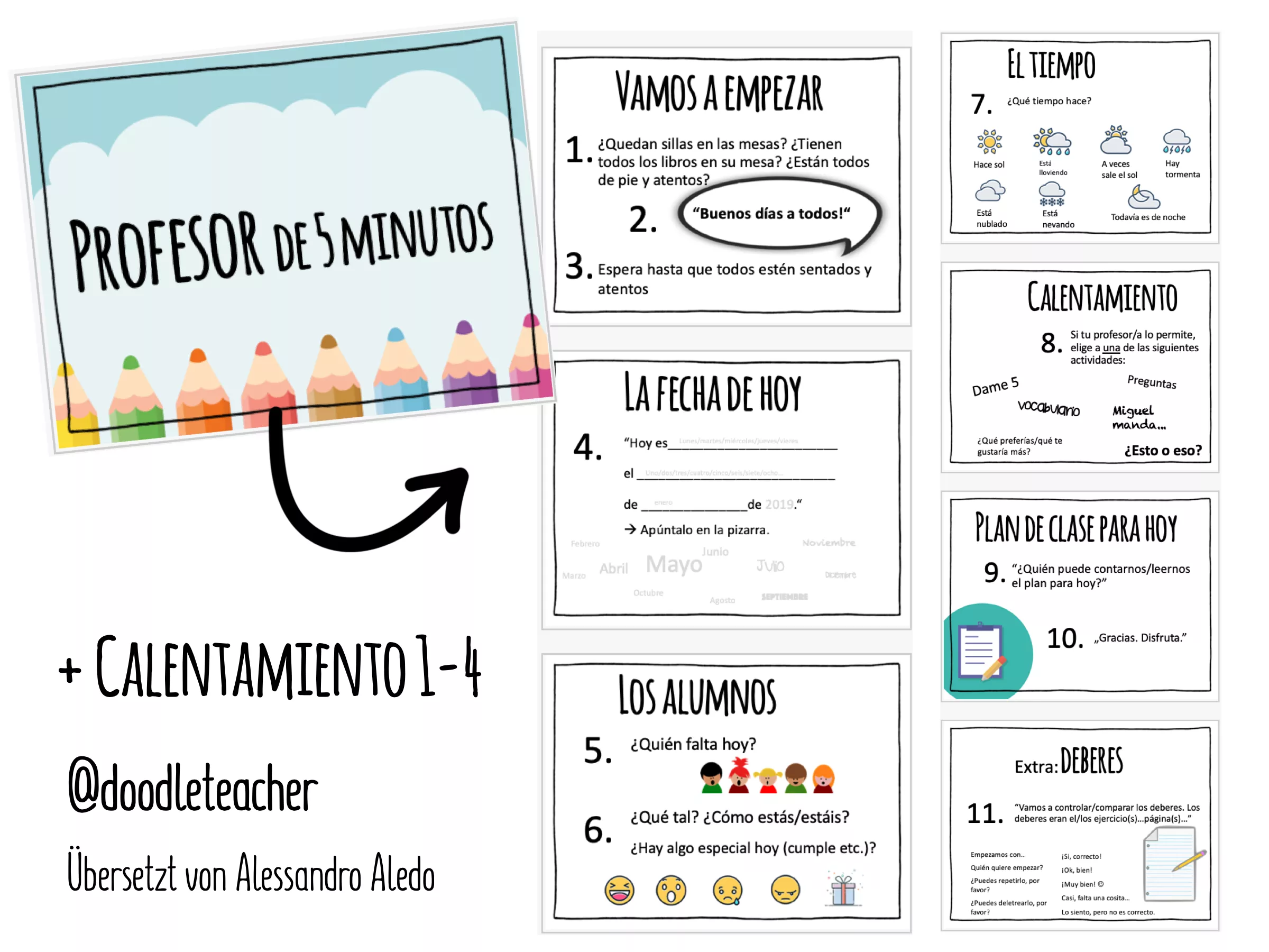 Bild in der Beschreibung des Unterrichtsmaterials Profesor de 5 Minutos + Calentamientos 1-4 PAKET von Doodleteacher #1