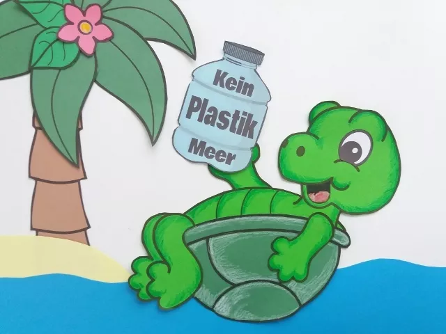 Bild in der Beschreibung des Unterrichtsmaterials Schildkröten basteln Klima Bastelvorlage Meer Wasser Plastikmüll von Wolkenland.Graphics #3
