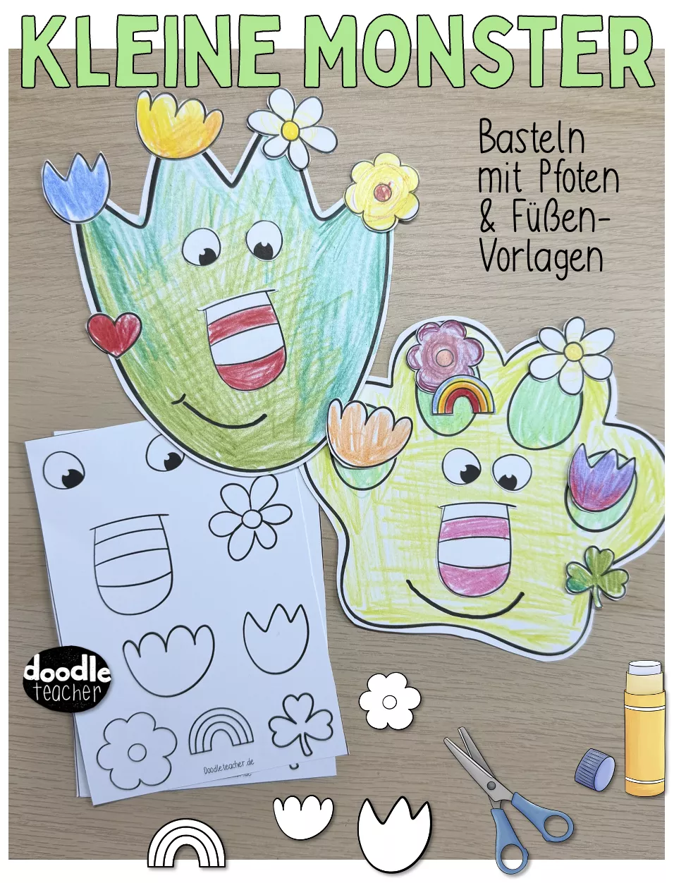 Bild in der Beschreibung des Unterrichtsmaterials Kleine Monster basteln - Fußabdrücke & Pfoten Bastelvorlage von Doodleteacher #1