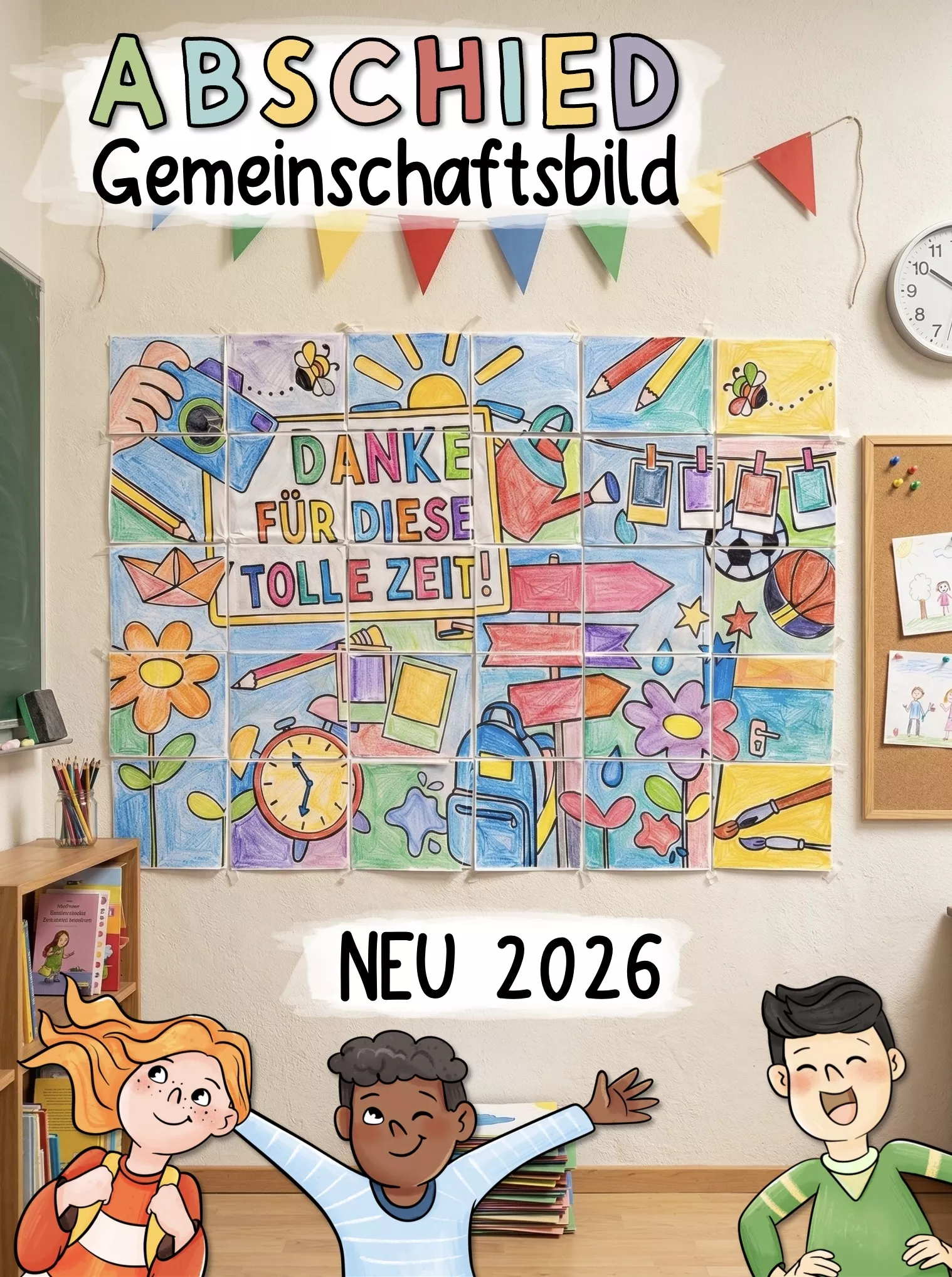 Bild in der Beschreibung des Unterrichtsmaterials Abschied Gemeinschaftsbild 🖼️ Großes Klassenposter Verabschiedung Grundschule & mehr von Doodleteacher #1