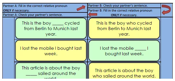 Bild in der Beschreibung des Unterrichtsmaterials Tandem Activity / Tandembögen - Contact Clauses and Relative Clauses von Andreas Felis #2