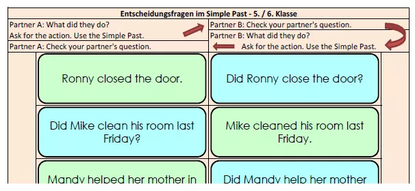 Bild in der Beschreibung des Unterrichtsmaterials Tandem Activity / Tandembögen - Simple Past - Questions - 5. / 6. Klasse von Andreas Felis #2