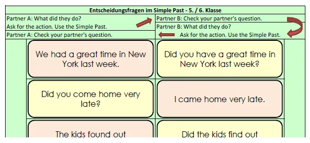 Bild in der Beschreibung des Unterrichtsmaterials Tandem Activity / Tandembögen - Simple Past - Questions - 5. / 6. Klasse von Andreas Felis #3