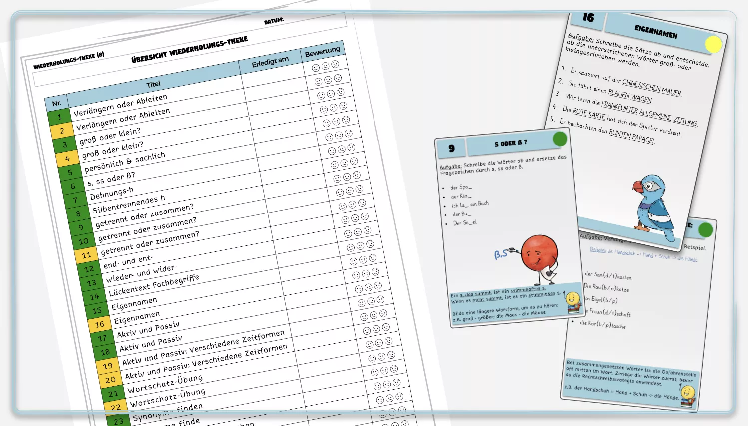 Bild in der Beschreibung des Unterrichtsmaterials Wiederholung Deutsch: Klasse 9 (mit 44 Aufgaben zu wichtigen Themen) von Smart Teachers