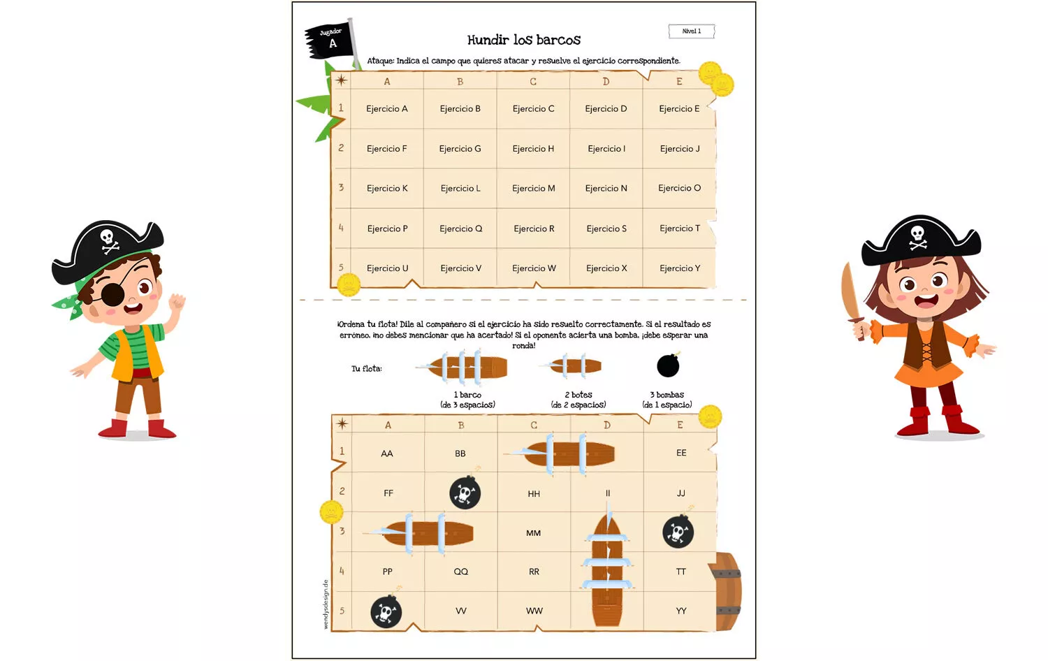 Bild in der Beschreibung des Unterrichtsmaterials Sustracción hasta 1000 - juego (hundir los barcos) von Wendys Design #2