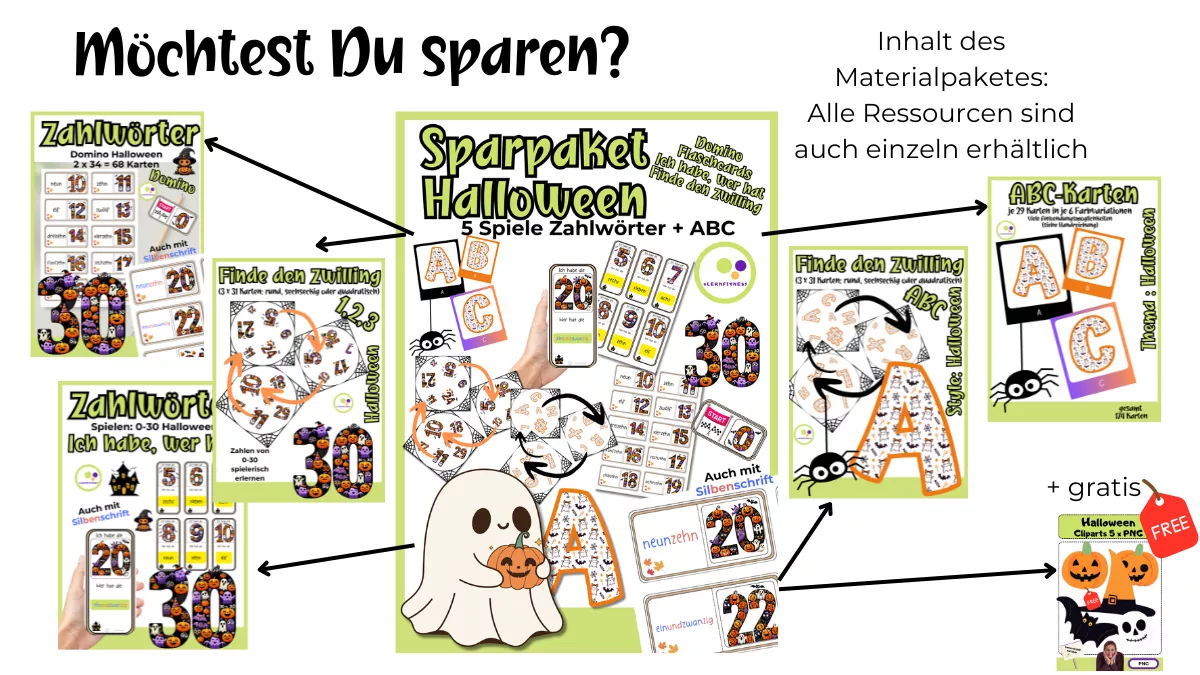Bild in der Beschreibung des Unterrichtsmaterials Halloween Cliparts | Kürbis, Hut, Schädel, Fledermaus | Illustrationen kommerziell von Lernfitness #1