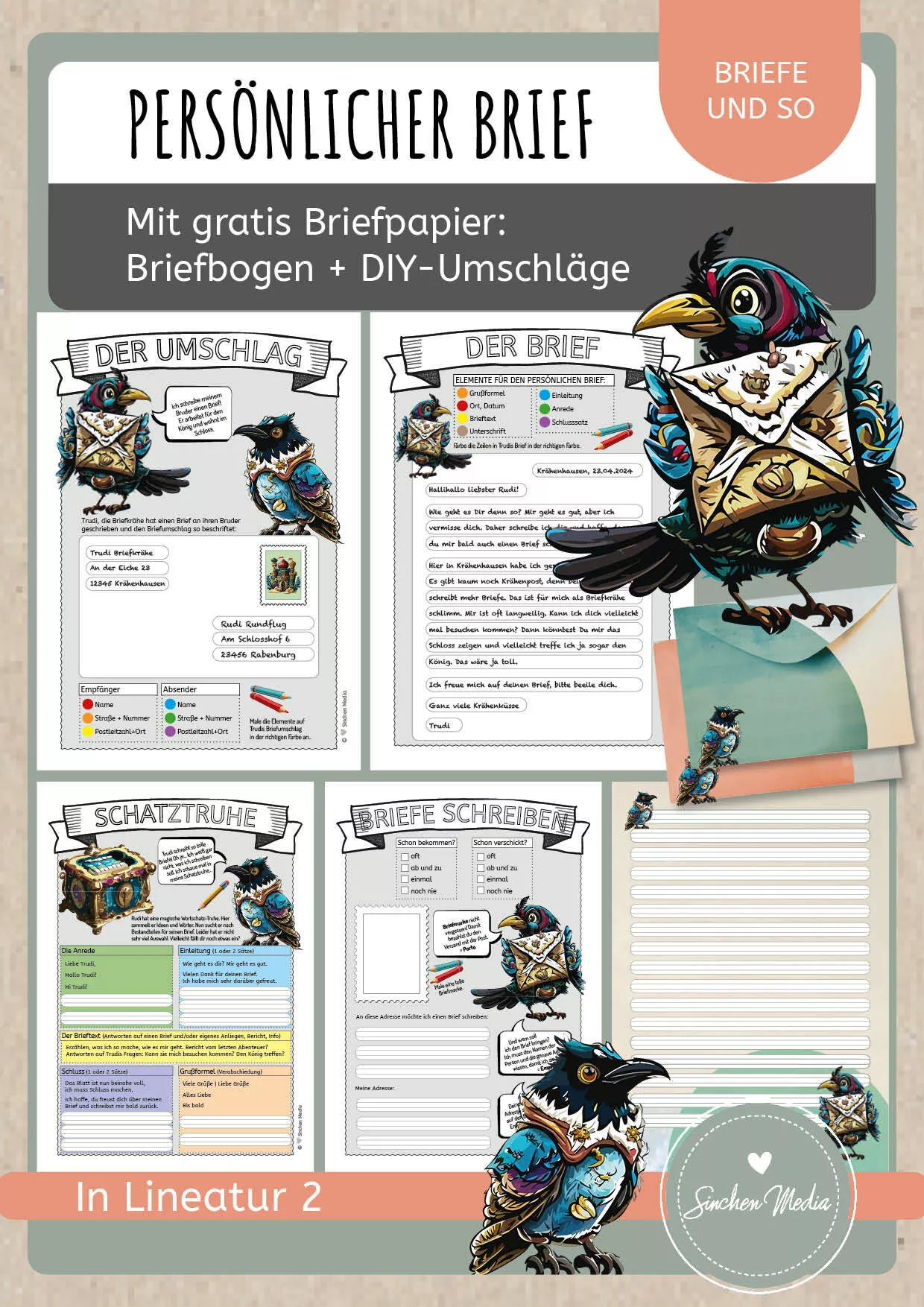 Bild in der Beschreibung des Unterrichtsmaterials Briefpapier Wintertiere "Eisbären" (4 Lineaturen) von Sinchen Media #1