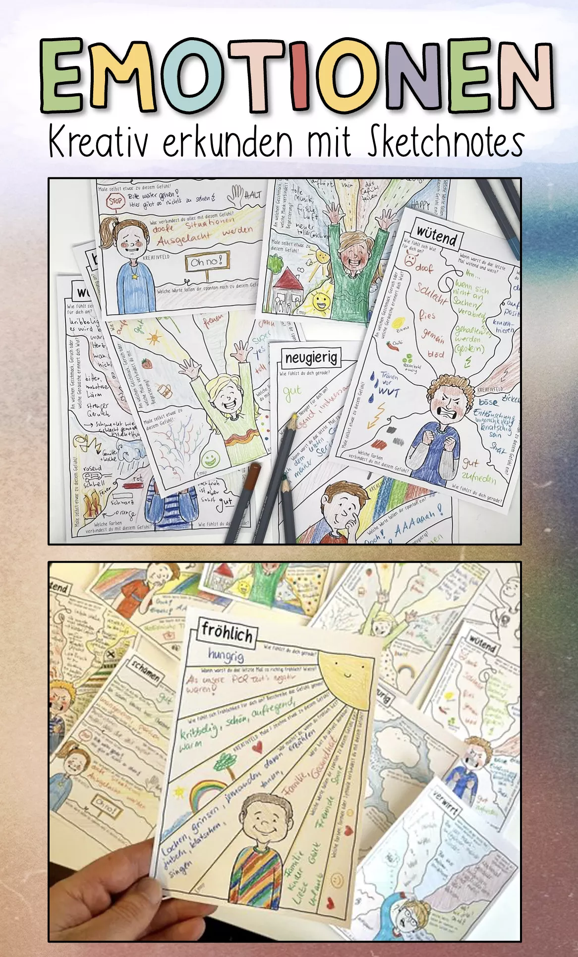 Bild in der Beschreibung des Unterrichtsmaterials Gefühle / 😁☹️🥰 Emotionen kreativ erkunden - Sketchnotes PAKET von Doodleteacher #3