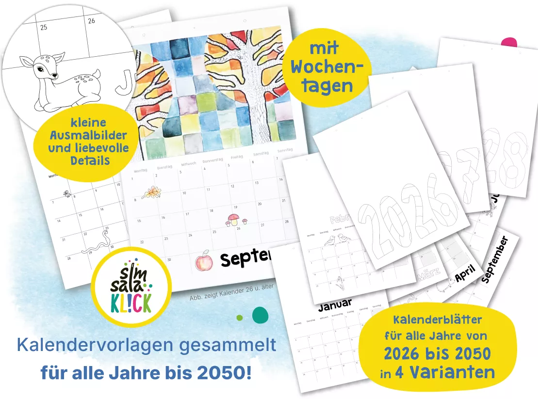 Bild in der Beschreibung des Unterrichtsmaterials Kalender basteln: zum Selbstgestalten – 2026 bis 2050!! – KUNST Grundschule (A4 hoch) von simsalaKLICK #1