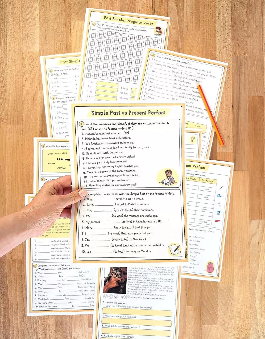 Bild in der Beschreibung des Unterrichtsmaterials Simple Past vs Present Perfect Arbeitsblätter Klasse 6/7 – Übungen von Brighter Day Classroom #1