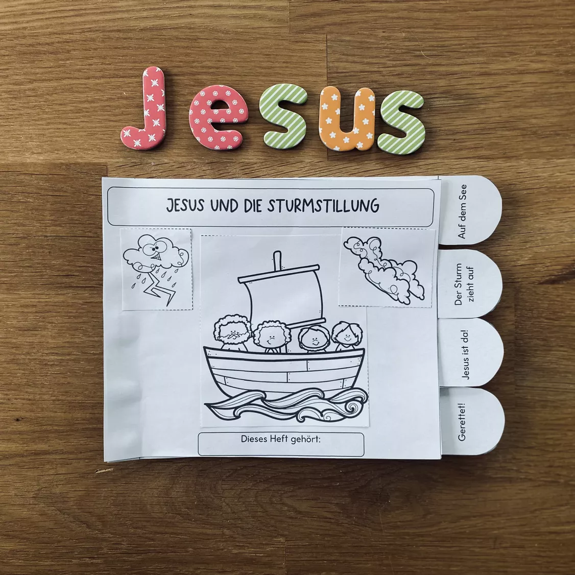 Bild in der Beschreibung des Unterrichtsmaterials Minibuch: Jesus und die Sturmstillung (schneiden/kleben/malen) von Grundschulimpulse #1