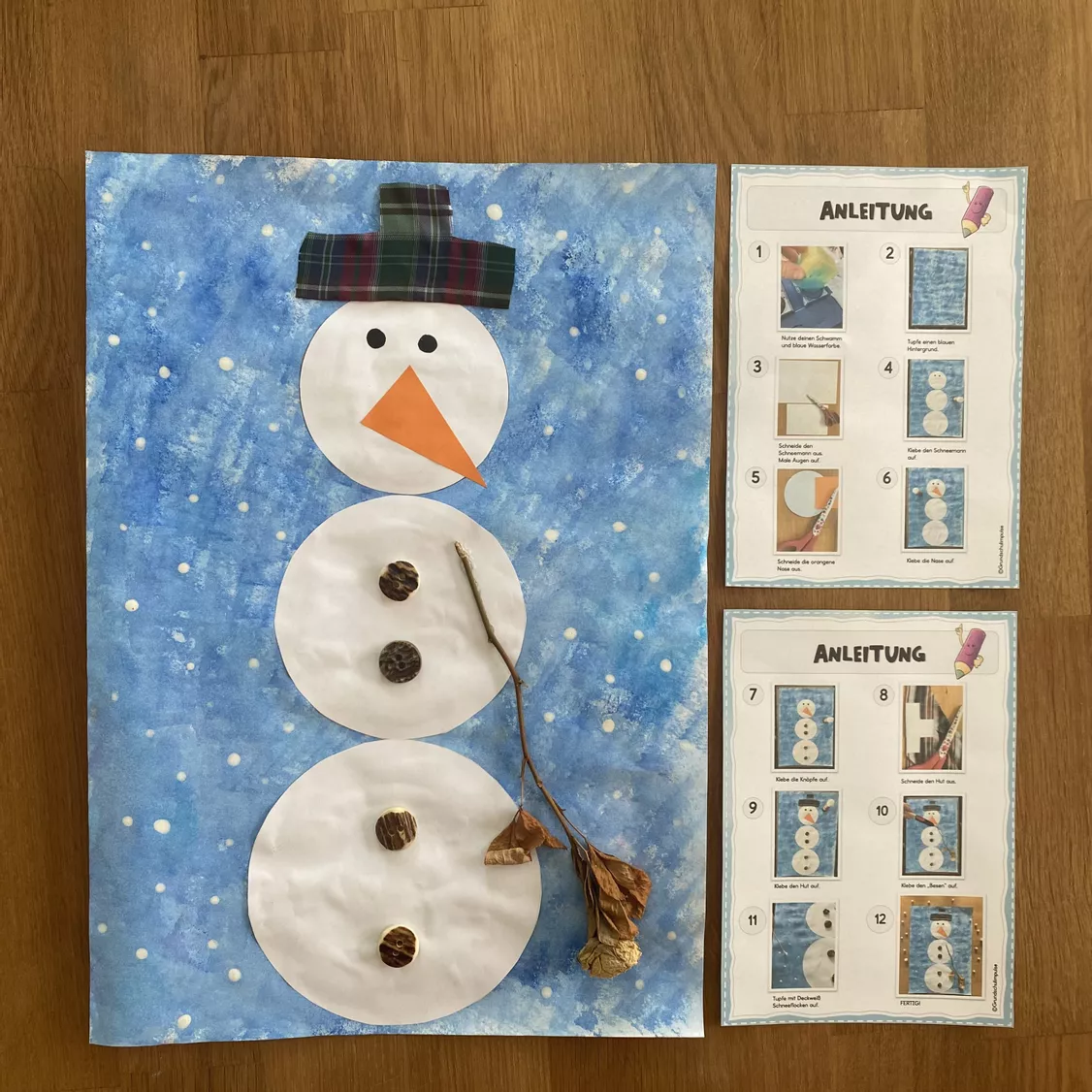 Bild in der Beschreibung des Unterrichtsmaterials Schneemann Kunstprojekt - Tupftechnik (Klasse 1+2) von Grundschulimpulse #2