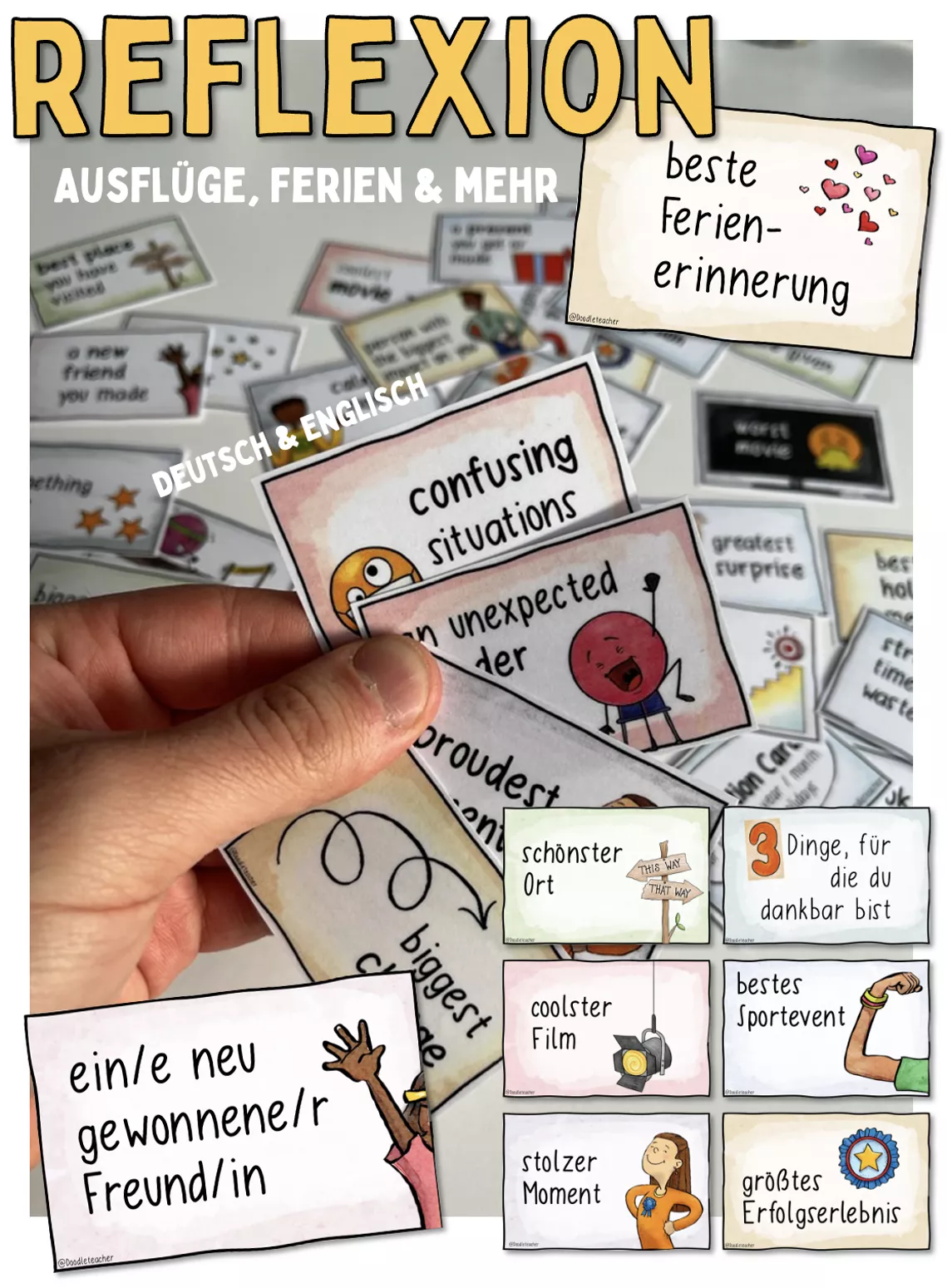 Bild in der Beschreibung des Unterrichtsmaterials 30 Reflexionskarten / Neujahr / Ferien / Urlaub / Wochen (🇩🇪+🇬🇧) von Doodleteacher #1