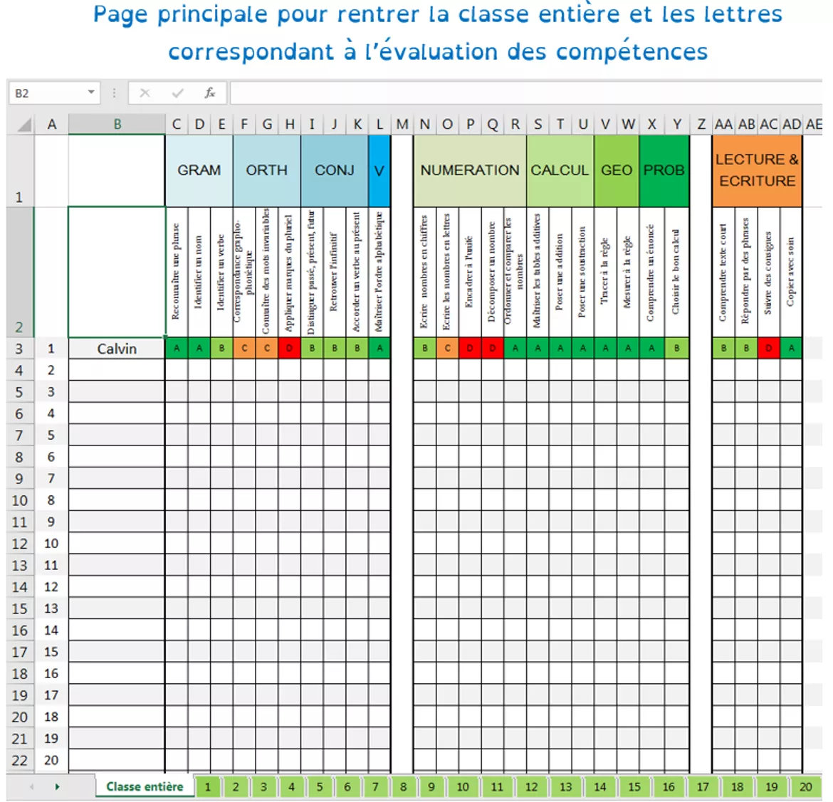 Bild in der Beschreibung des Unterrichtsmaterials Evaluations diagnostiques Ce2 + Tableau de suivi interactif von Calvinetdom #1