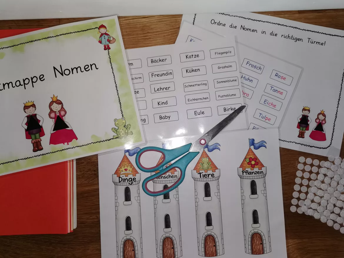 Bild in der Beschreibung des Unterrichtsmaterials Klettmappe Nomen Wortartenmärchen von Frau Waschbär #1