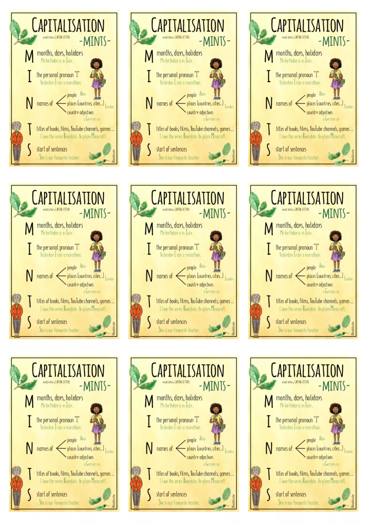 Bild in der Beschreibung des Unterrichtsmaterials Capitalisation Mints / Großschreibung - Poster von Doodleteacher #2