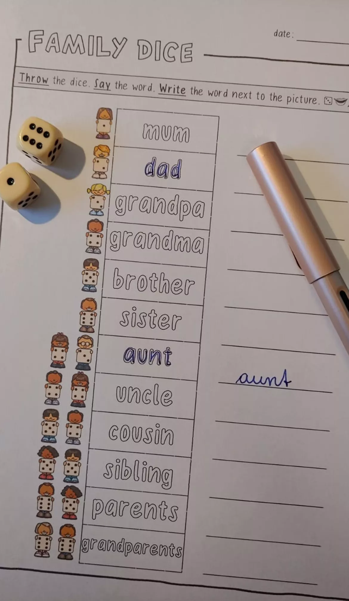 Bild in der Beschreibung des Unterrichtsmaterials Worksheet: Family Dice von WissensFunken (Frau S.) #1