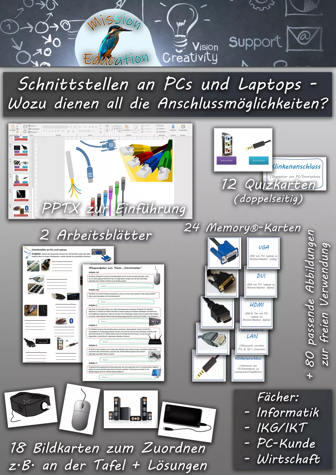 Bild in der Beschreibung des Unterrichtsmaterials Hardware: Schnittstellen an PCs, Laptops, Smartphones, Tablets: Wozu dienen all die Anschlussmöglichkeiten? - 2 Arbeitsblätter #Silvesterknaller23 von Mission Education #1