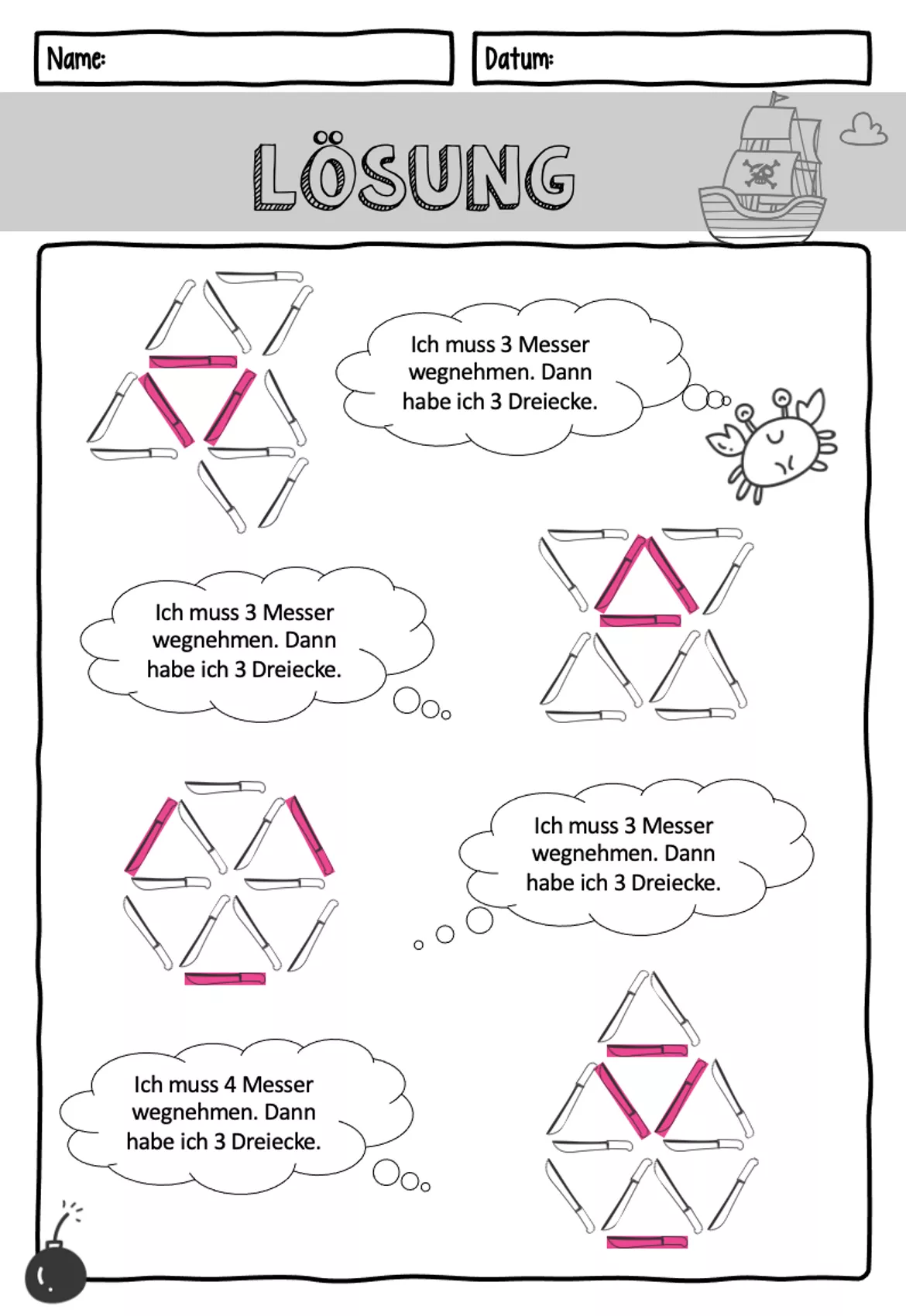 Bild in der Beschreibung des Unterrichtsmaterials Mathematik: Piraten Knobelaufgaben mit Arbeitsblättern von kreativ lernen #3
