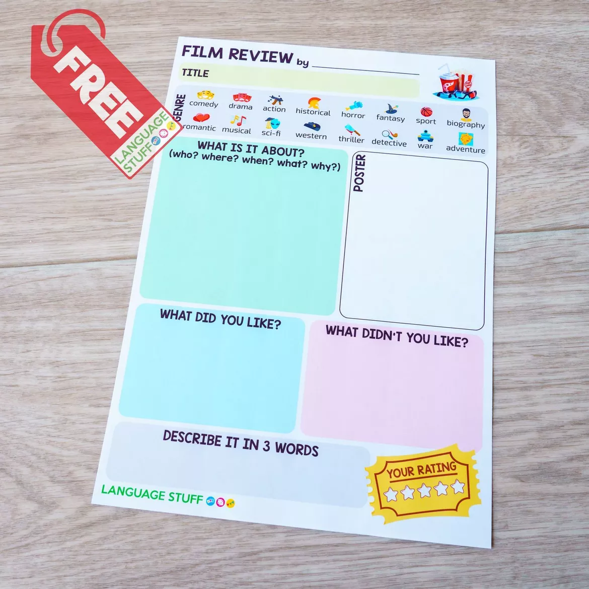 Bild in der Beschreibung des Unterrichtsmaterials Film Review template von Language Stuff #1