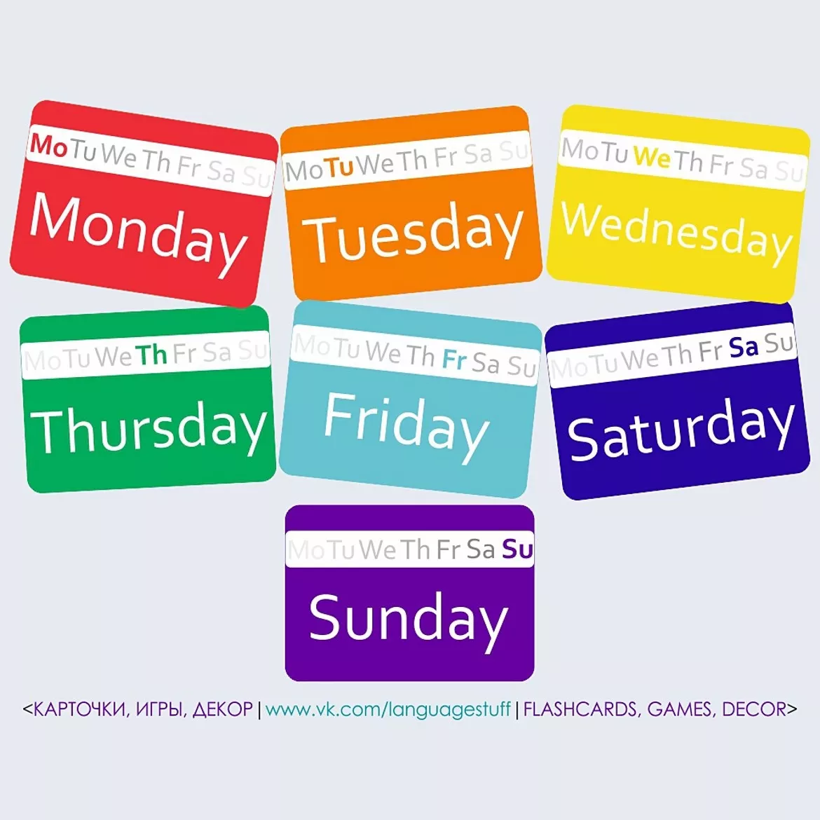 Bild in der Beschreibung des Unterrichtsmaterials Days of the week flashcards von Language Stuff #1