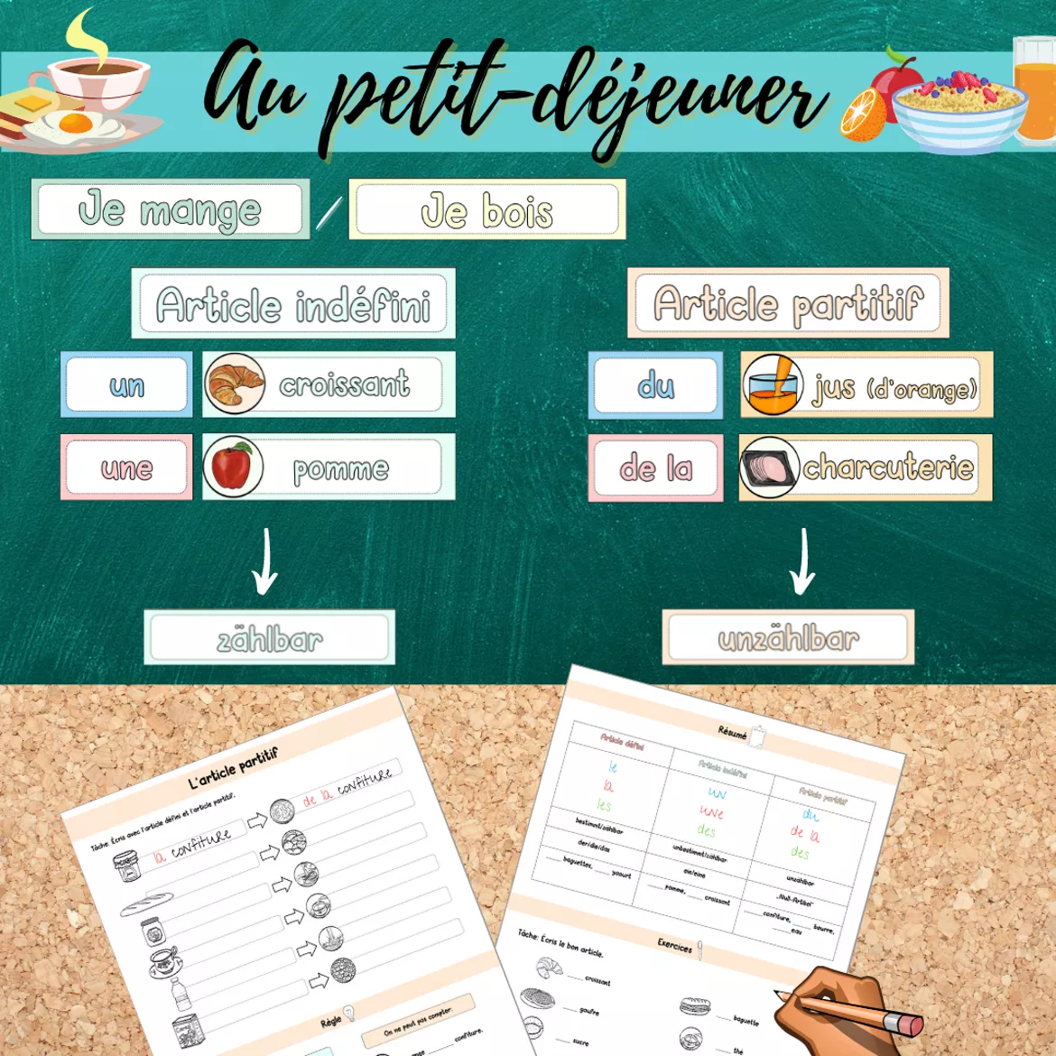 Bild in der Beschreibung des Unterrichtsmaterials Materialpaket: Au petit-déjeuner/ Article partitif (Teilungsartikel) von Mme_Sie #4