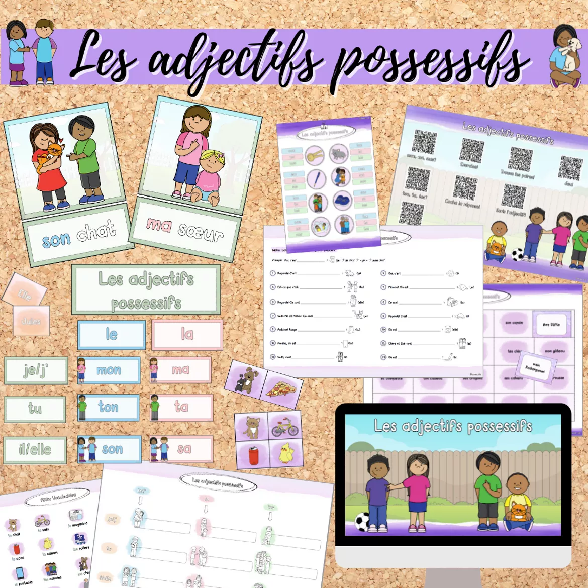 Bild in der Beschreibung des Unterrichtsmaterials Materialpaket: Les adjectifs possessifs (mon/ma/mes, ton/ta/tes, son/sa/ses) von Mme_Sie #1