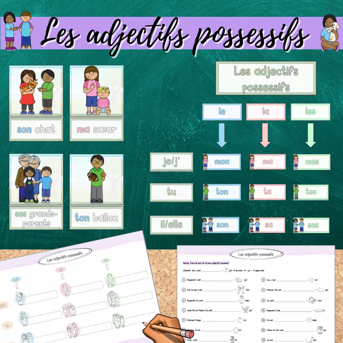 Bild in der Beschreibung des Unterrichtsmaterials Materialpaket: Les adjectifs possessifs (mon/ma/mes, ton/ta/tes, son/sa/ses) von Mme_Sie #3