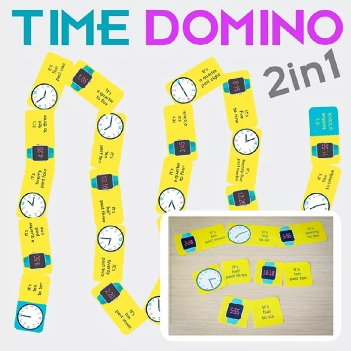 Bild in der Beschreibung des Unterrichtsmaterials Time domino 2in1 von Language Stuff #1
