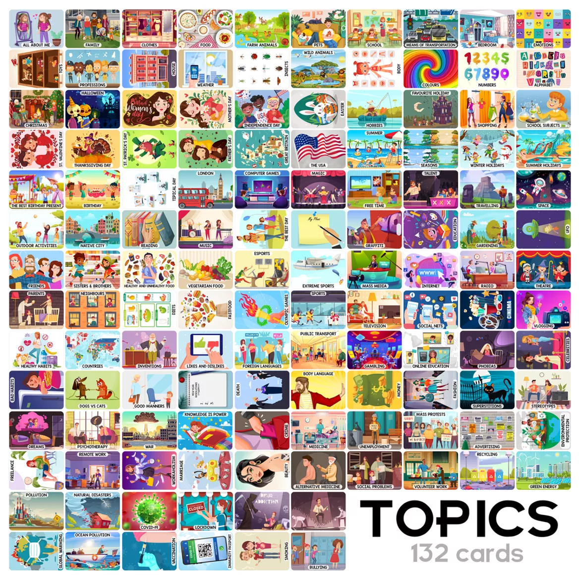 Bild in der Beschreibung des Unterrichtsmaterials 132 Topic cards von Language Stuff #1
