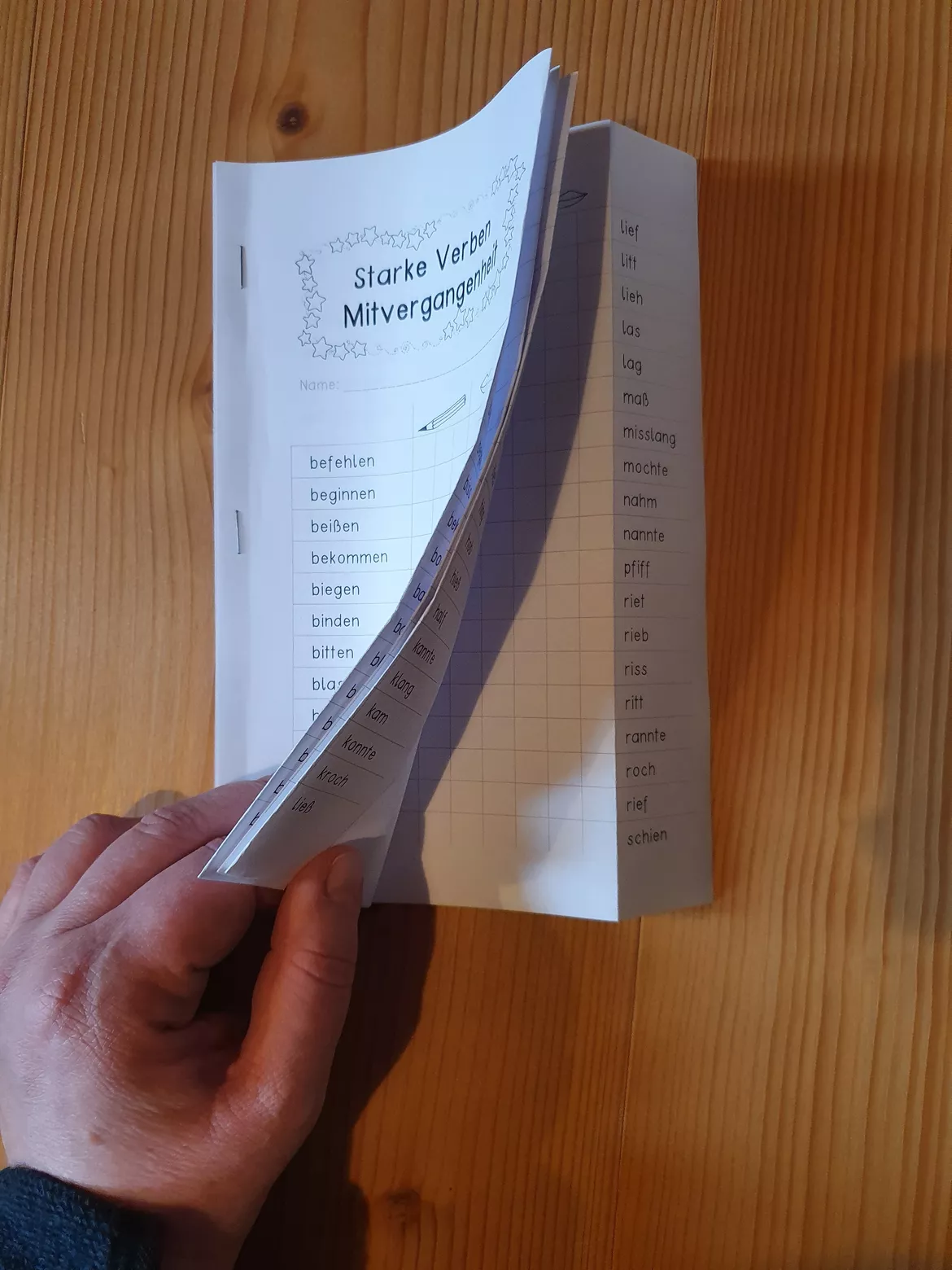 Bild in der Beschreibung des Unterrichtsmaterials starke Verben - Klappheft - Präteritum, Mitvergangenheit, 1. Vergangenh. üben von verfuchst #1