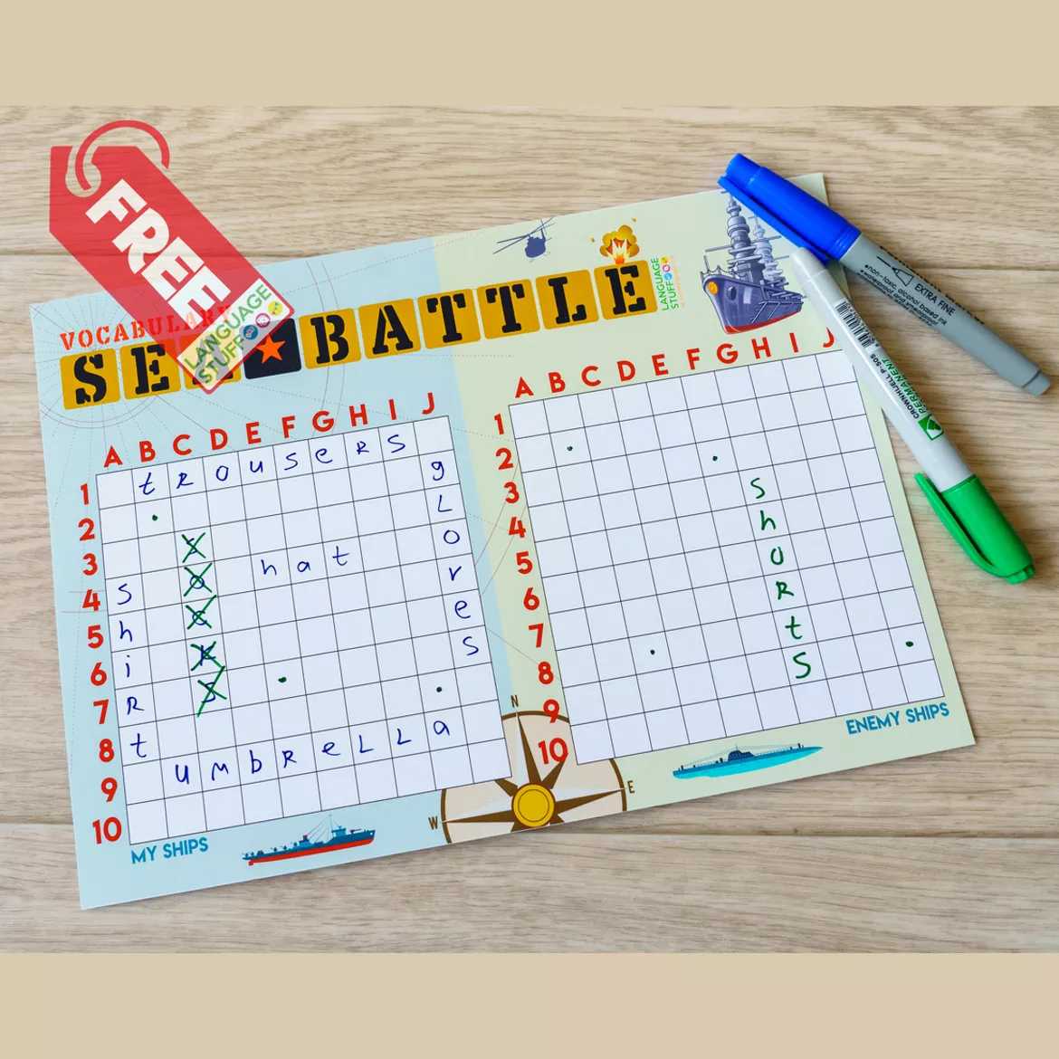 Bild in der Beschreibung des Unterrichtsmaterials Vocabulary Sea battle von Language Stuff #1