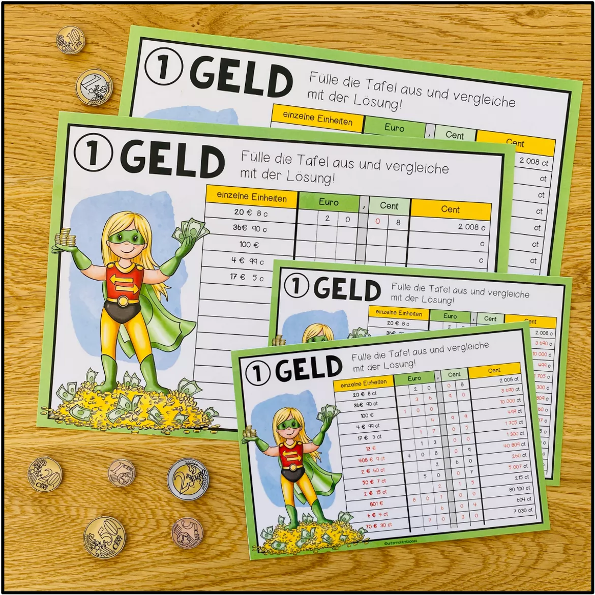 Bild in der Beschreibung des Unterrichtsmaterials GRÖßEN UND MAßEINHEITEN - Geld (Übungsblätter) von Unterrichtmitspass #1