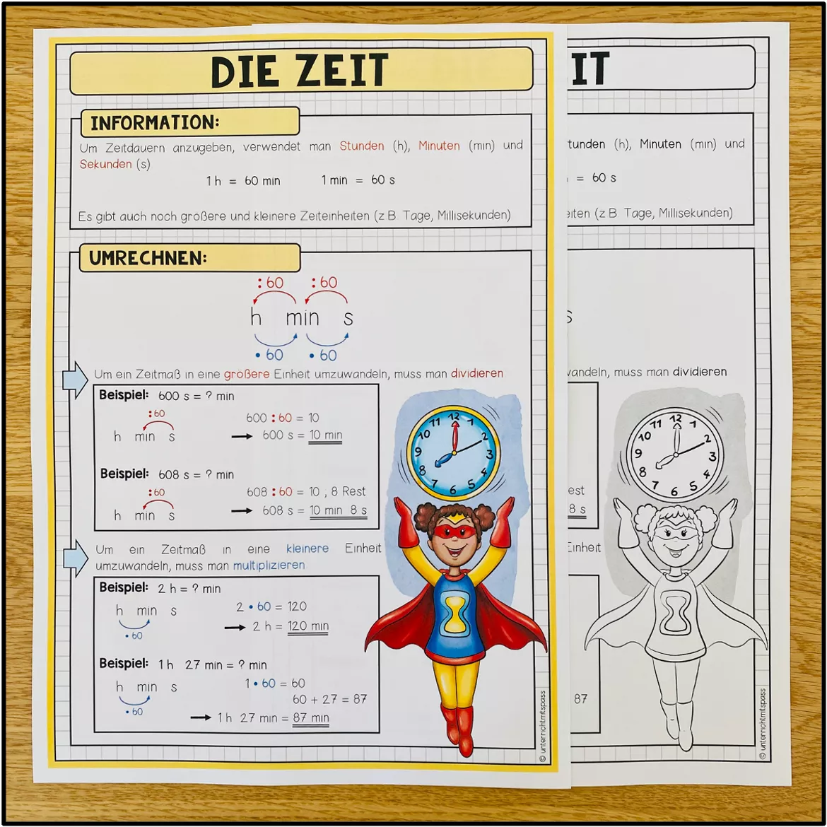 Bild in der Beschreibung des Unterrichtsmaterials GRÖßEN UND MAßEINHEITEN - Zeit (Poster + Merkblatt) von Unterrichtmitspass #1