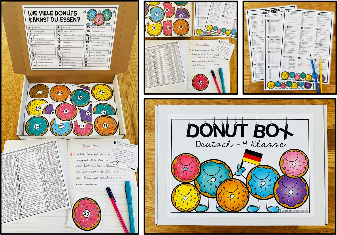 Bild in der Beschreibung des Unterrichtsmaterials DONUT BOXEN - GESAMTPAKET (Deutsch, Mathe und Englisch) von Unterrichtmitspass #1