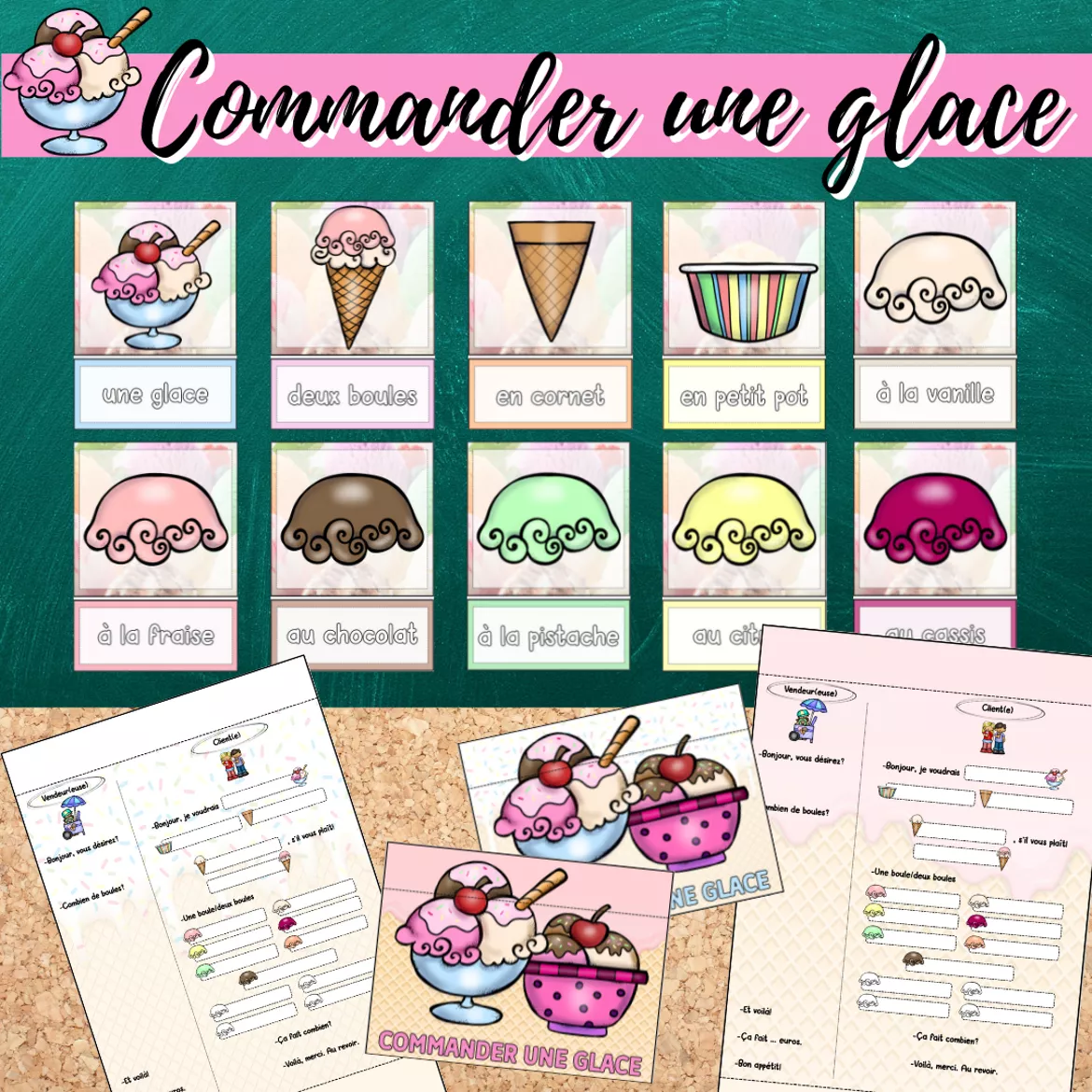 Bild in der Beschreibung des Unterrichtsmaterials Bild-und Wortkarten/ Dialogheft: Commander une glace von Mme_Sie #1