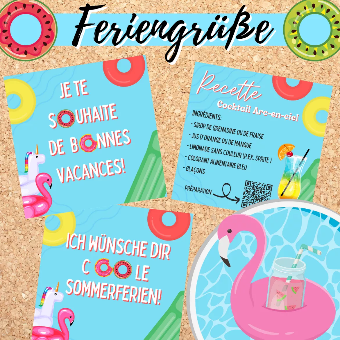Bild in der Beschreibung des Unterrichtsmaterials Sommerferiengrüße: Grußkärtchen mit Cocktail- Rezept (Deutsch/Französisch) von Mme_Sie #1